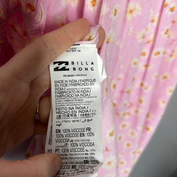 Billabong Floral Milkmaid Maxi Dress Women’s Medium Puff Sleeves Romantic Pink - Picture 10 of 10